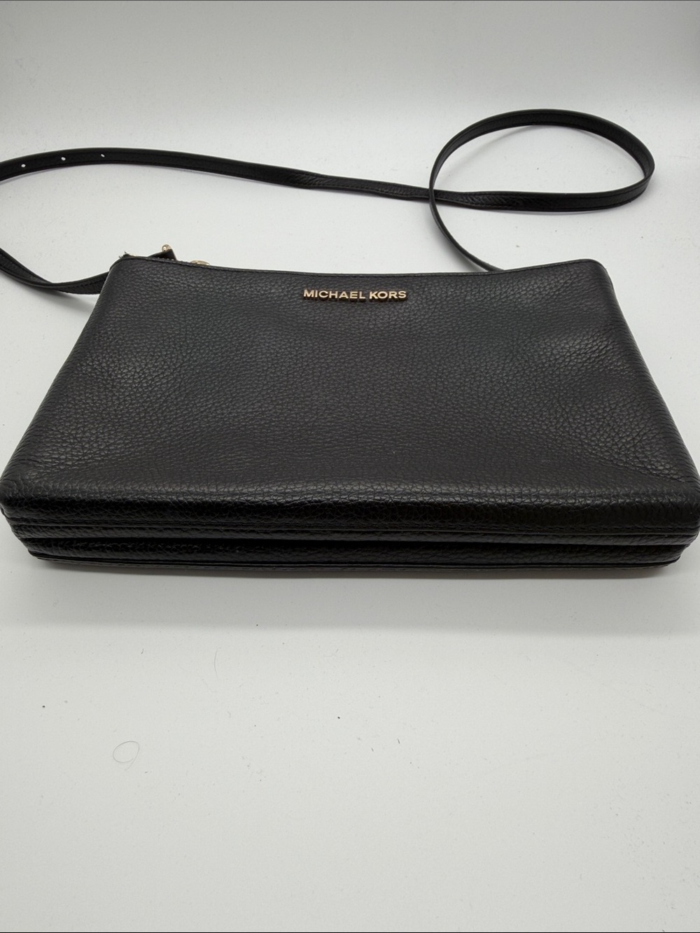 Michael Kors Black Leather Crossbody with Gold Logo NWOT - Picture 2 of 10